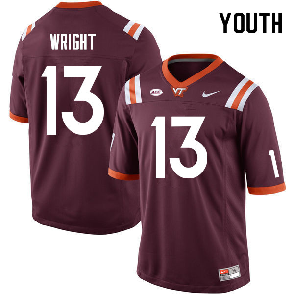 Youth #13 Dae'Quan Wright Virginia Tech Hokies College Football Jerseys Sale-Maroon